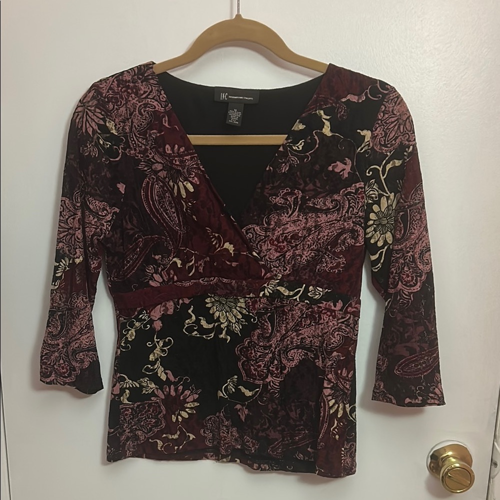 INC International Concepts Women's Floral Wrap Top - Black and Red